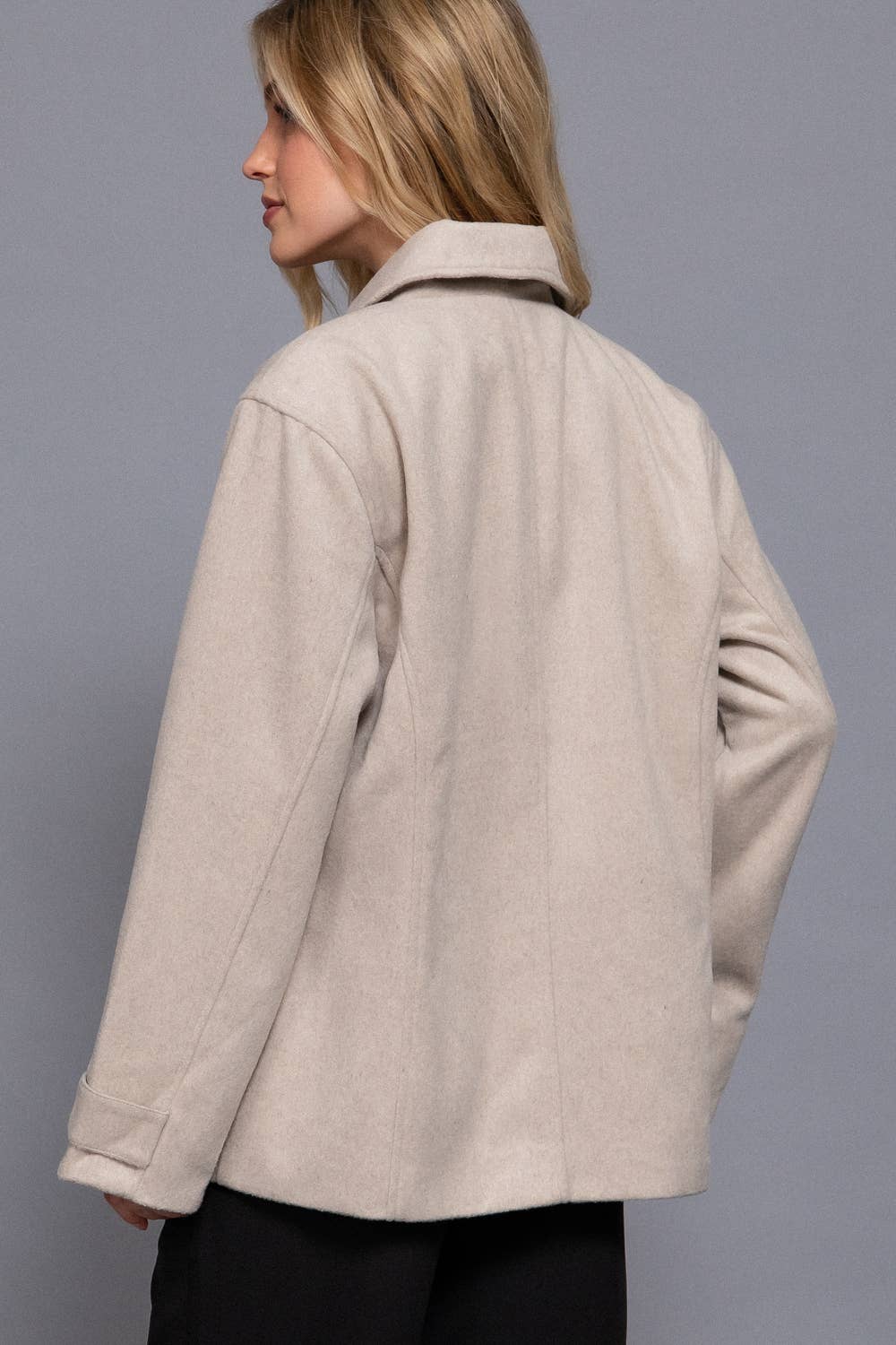 Long Sleeve Front Concealed Button with Flap Soft Felt Coat