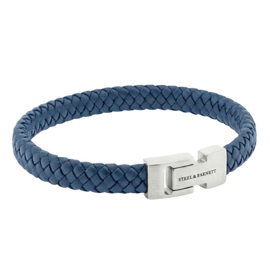 Denim Jeans Blue Braided Leather Men's Bracelet - STEEL & BARNETT