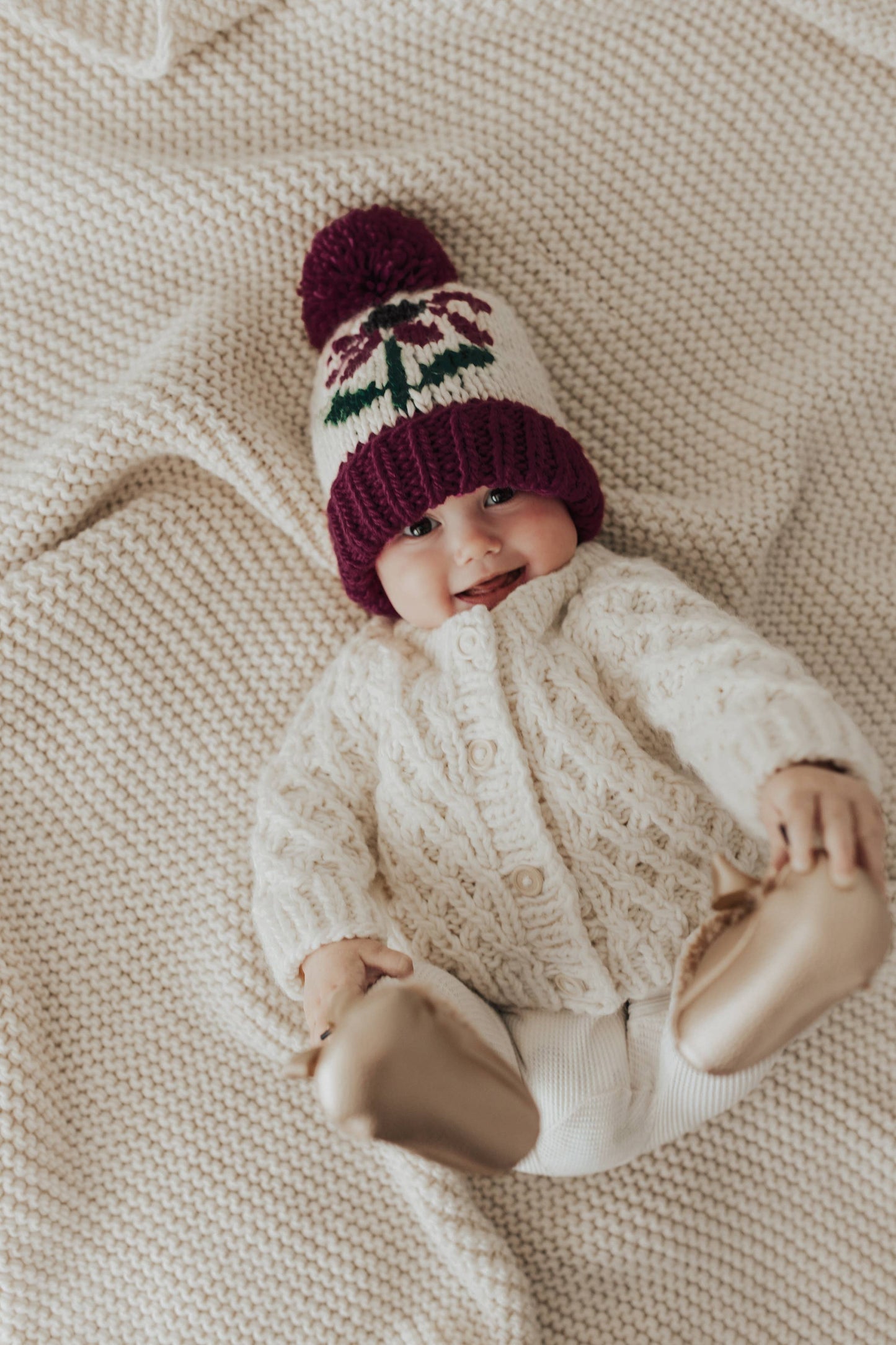 Coneflower Plum Hand Knit Beanie Hat Baby & Kids SALE