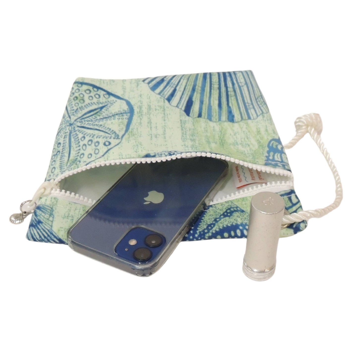 Wristlet, Blue Seashells on Green