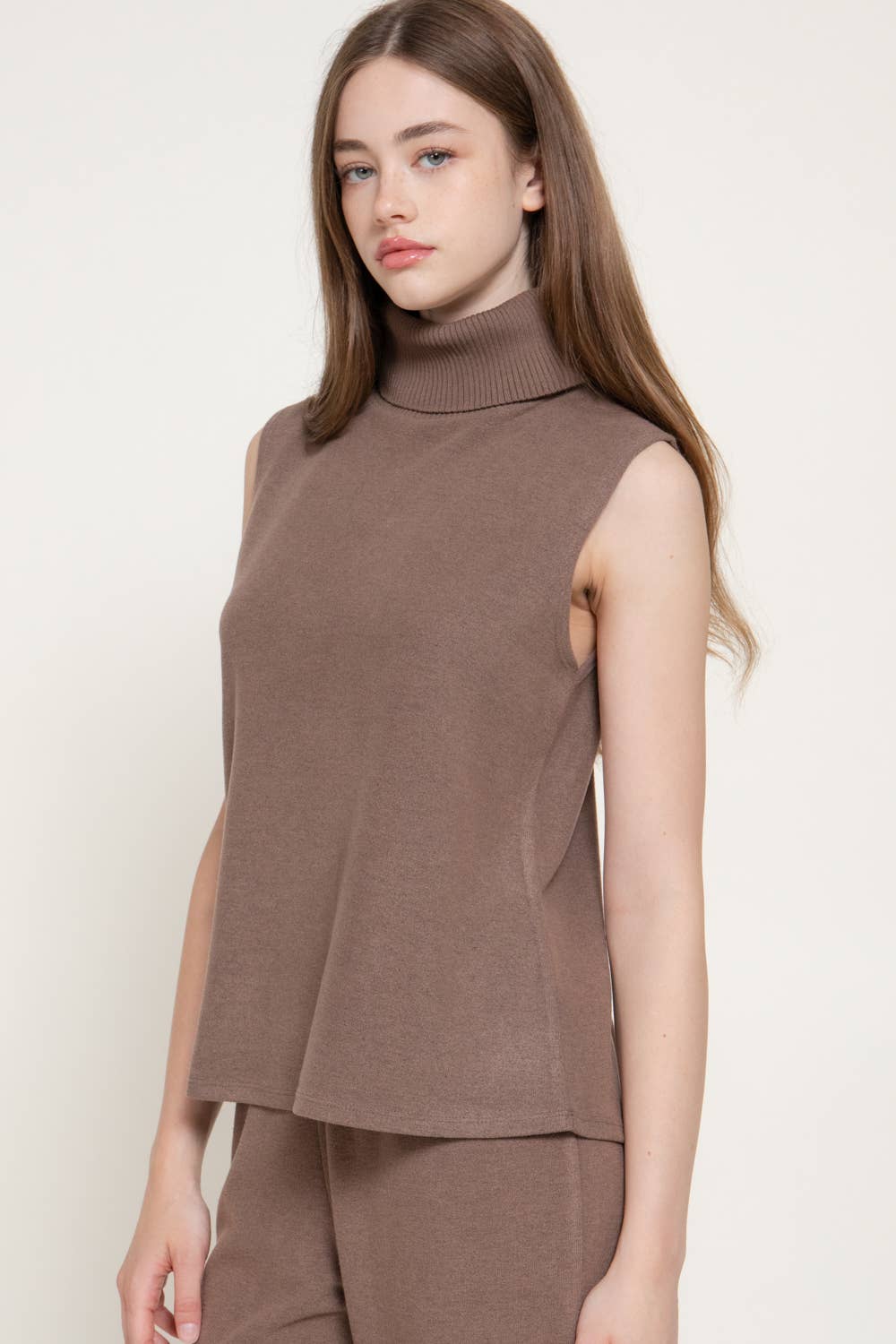 Sleeveless Turtle Neck Soft Knit Top