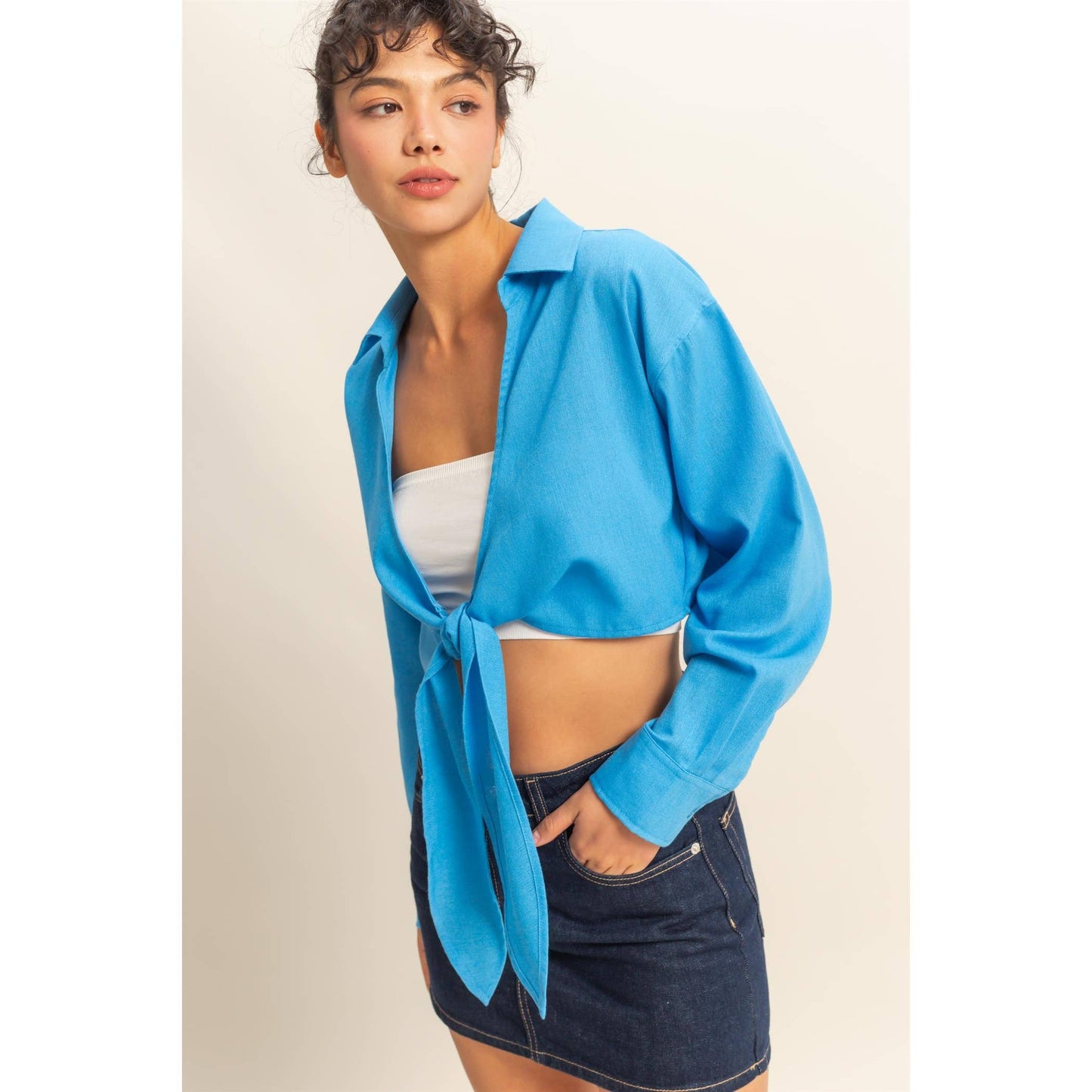 Sand Washed Tie Front Crop Top