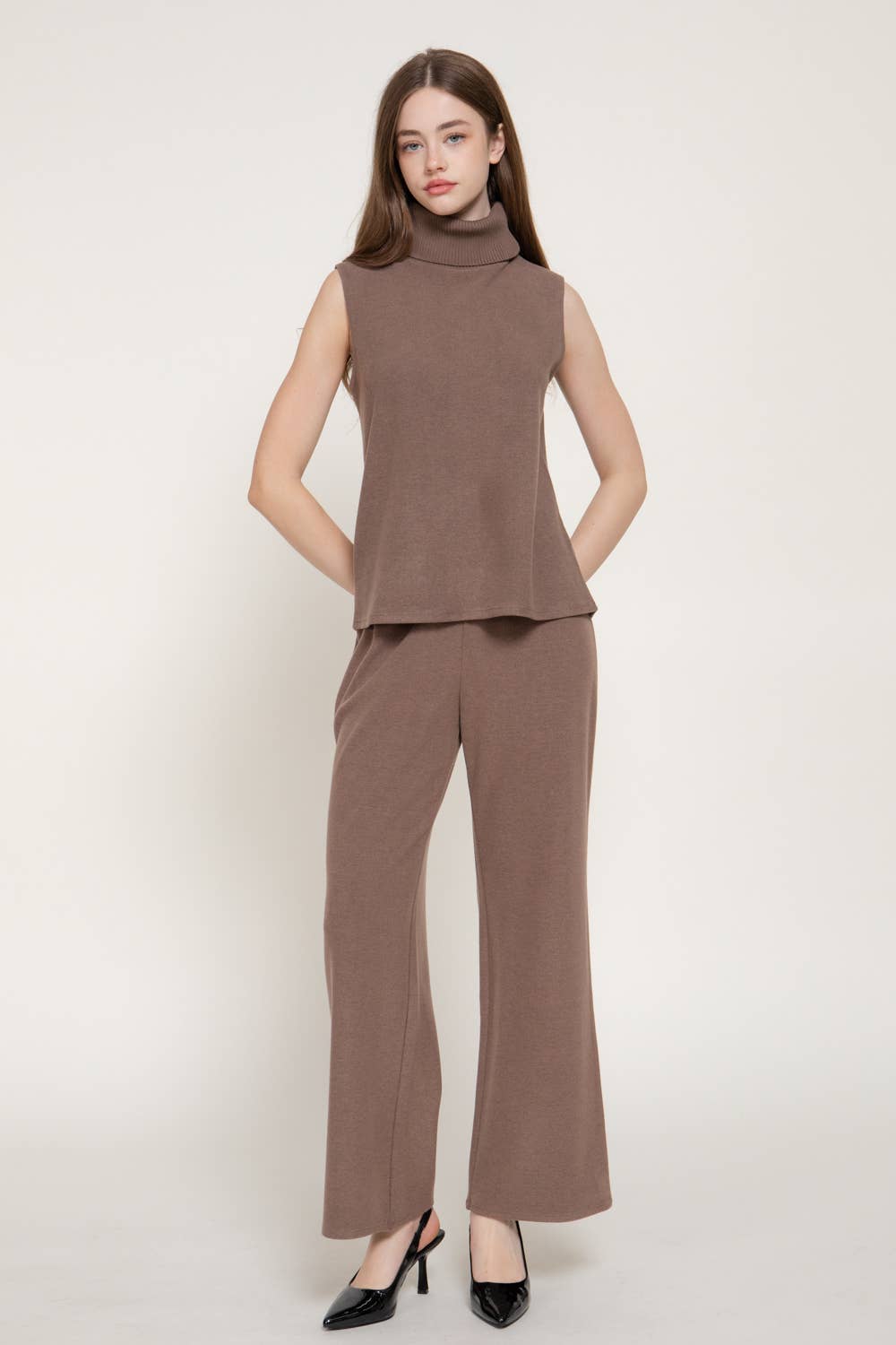 Sleeveless Turtle Neck Soft Knit Top