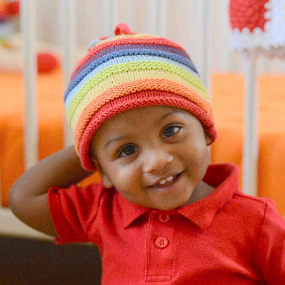 Handmade Rainbow Stripey Baby Beanie Hat
