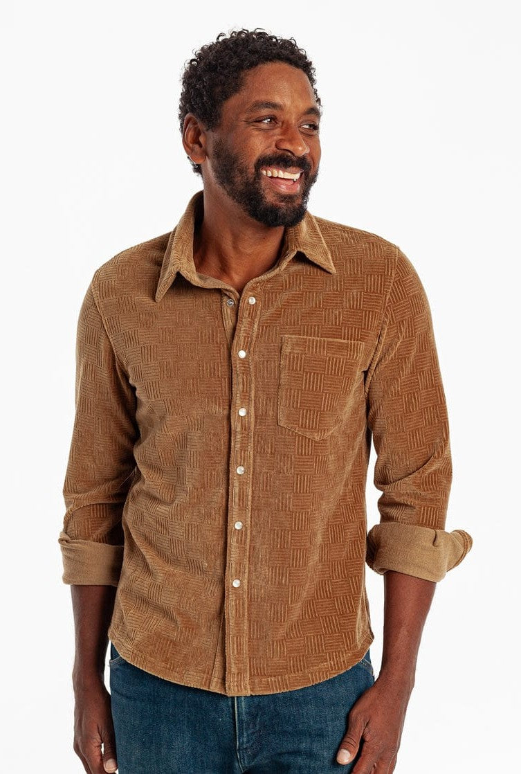 Velour Pearl Snap Long Sleeve-Jaquard Whiskey
