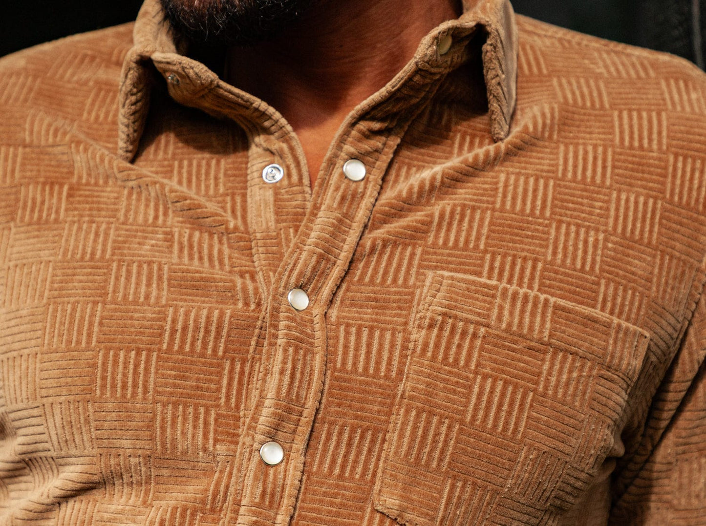 Velour Pearl Snap Long Sleeve-Jaquard Whiskey
